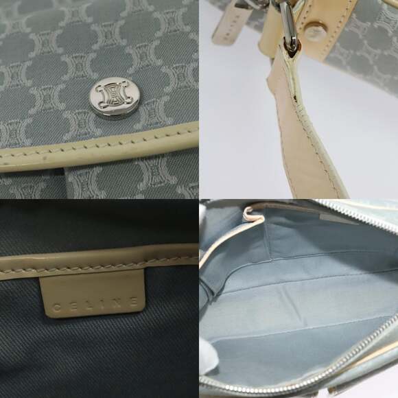 CELINE Macadam Canvas Shoulder Bag Light Blue Silver - Picture 11 of 12